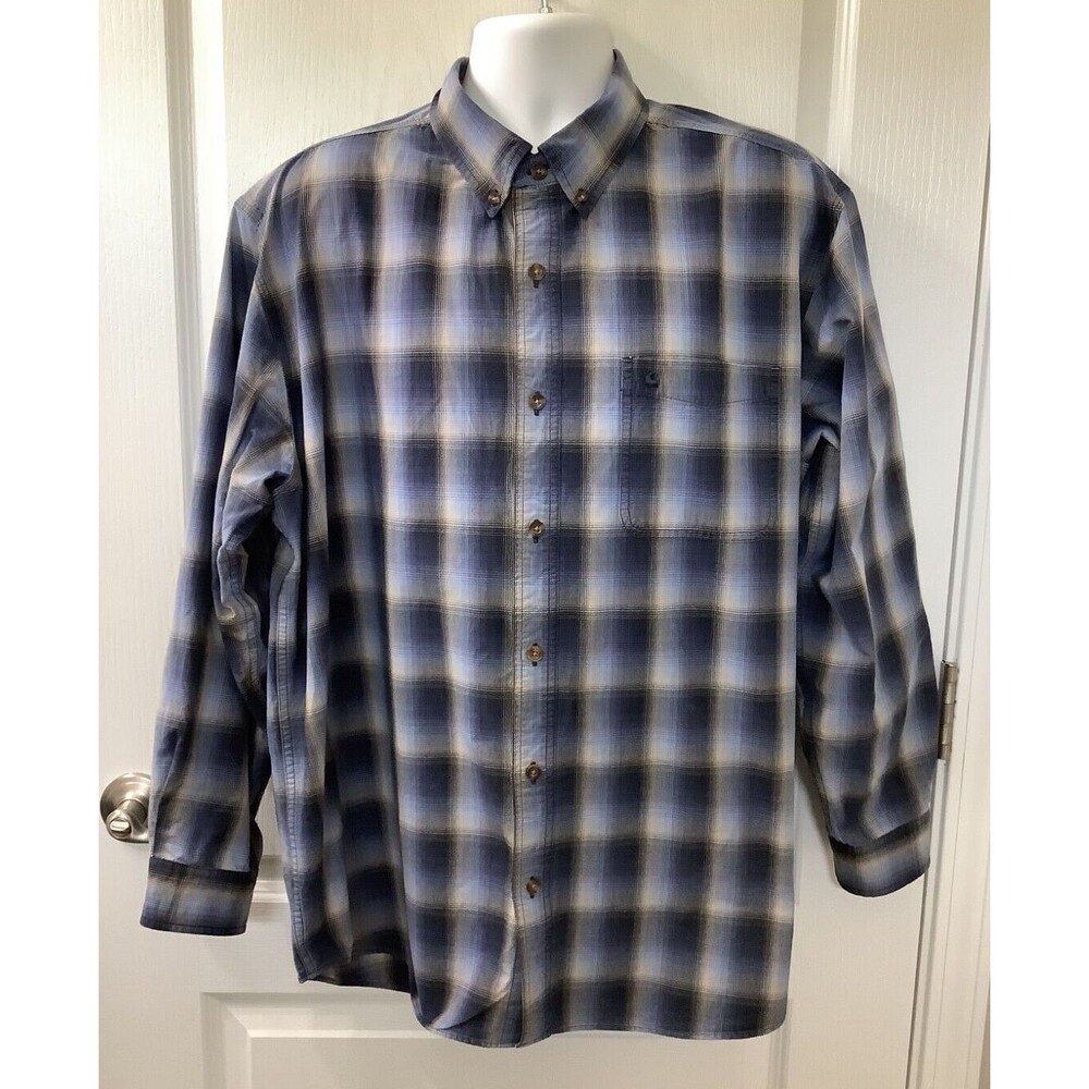 Carhartt Shirt Mens 2XL Cotton Plaid Blue **FLAW Workwear Outdoor Casual